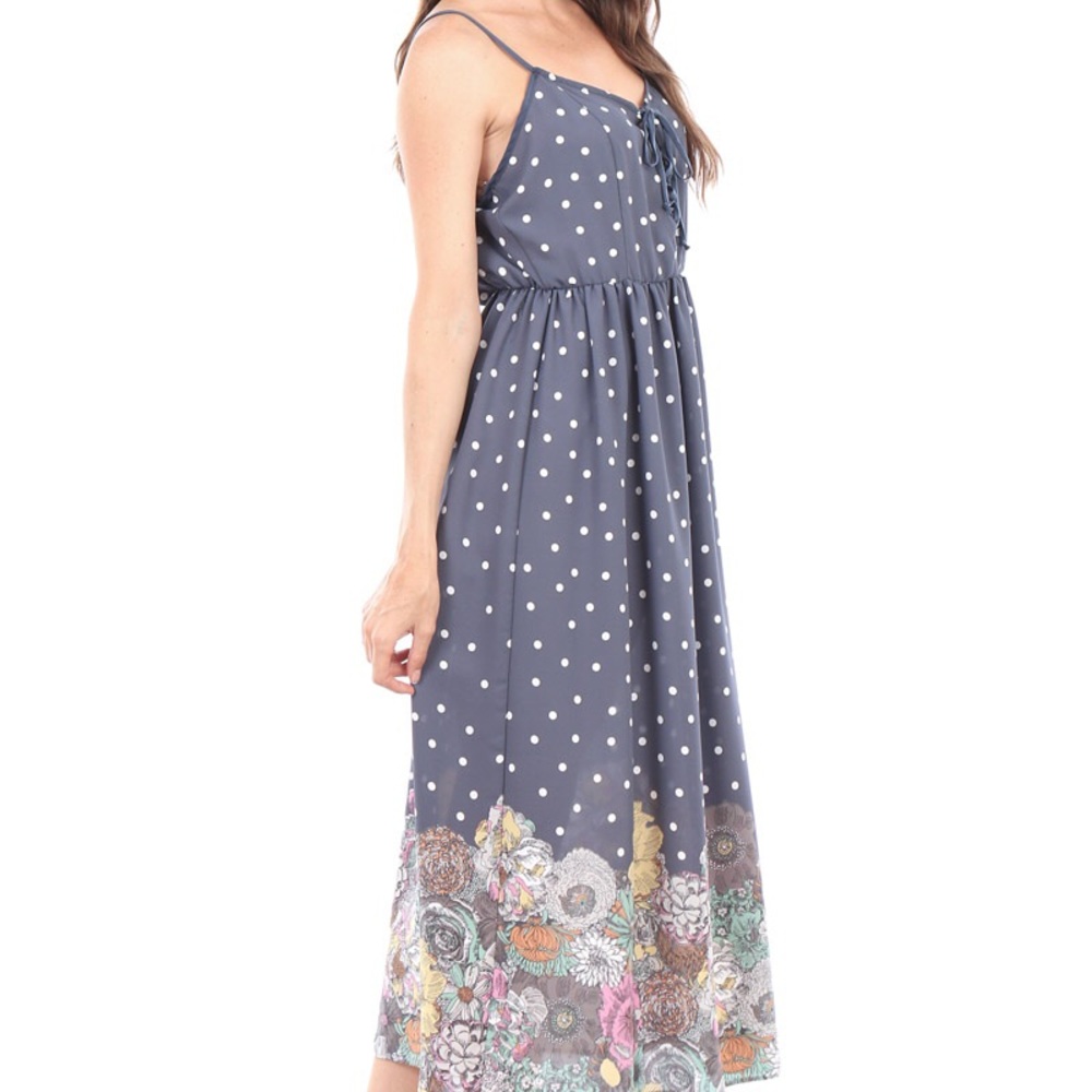 HUMMINGBIRD FLORAL POLKA DOT MAXI DRESS